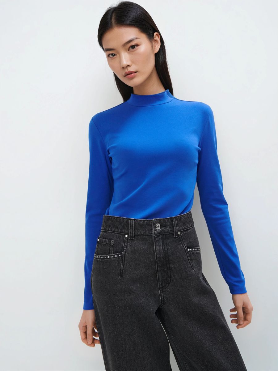 Niebieska bluzka z długim rękawem - niebieski - MOHITO