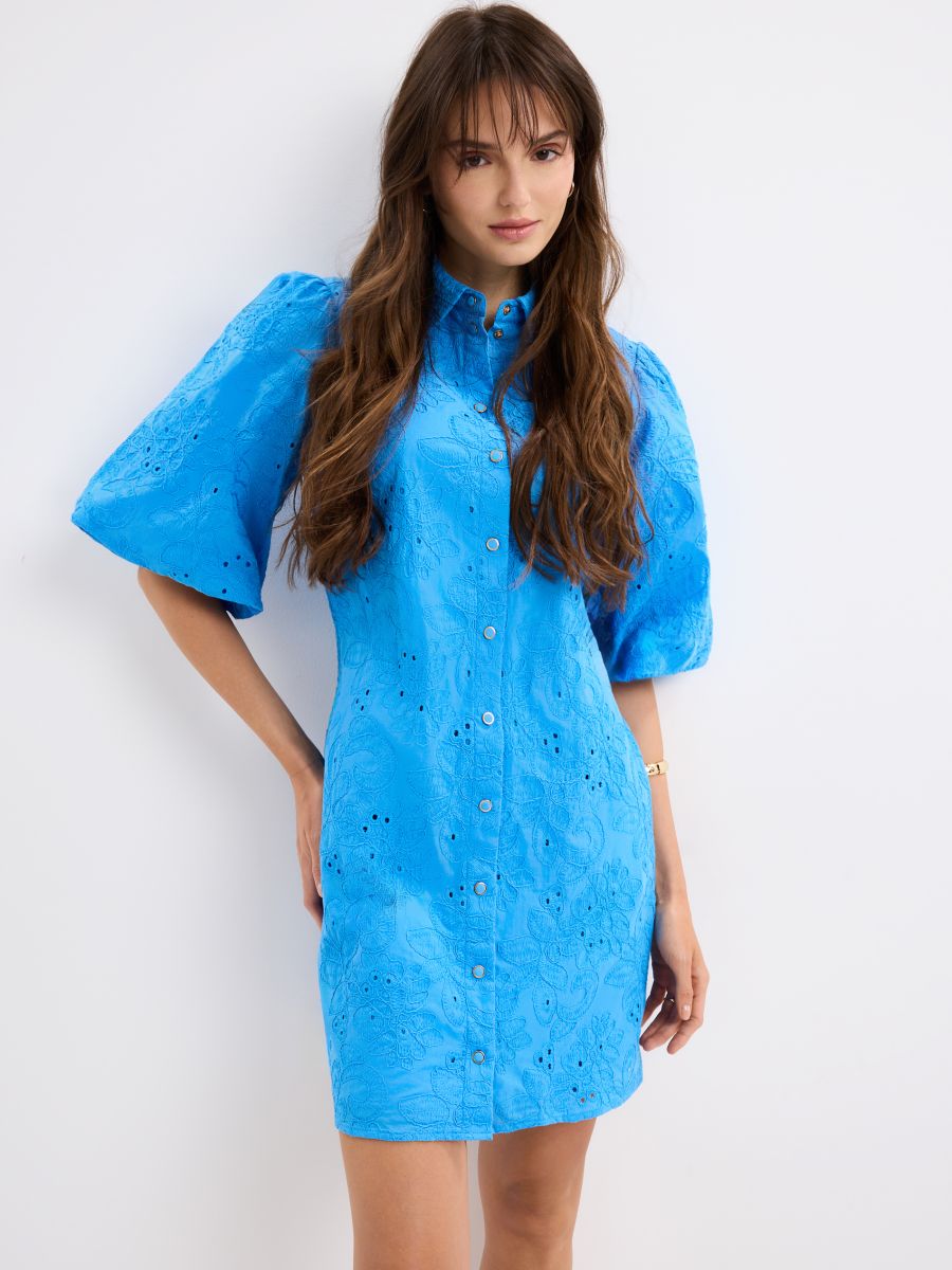 Koszulowa sukienka mini - niebieski - MOHITO