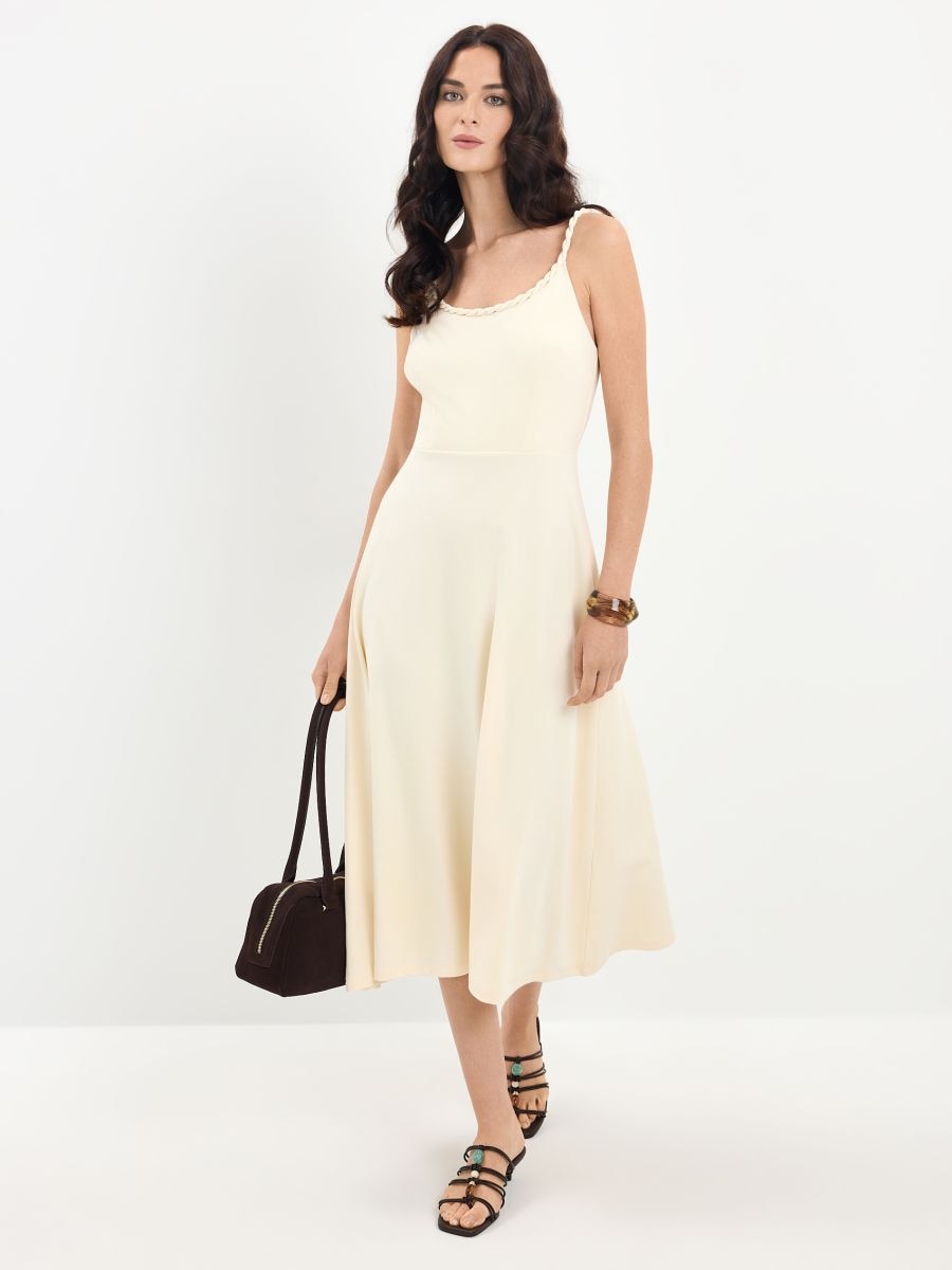 Sukienka midi na ramiączkach - kremowy - MOHITO