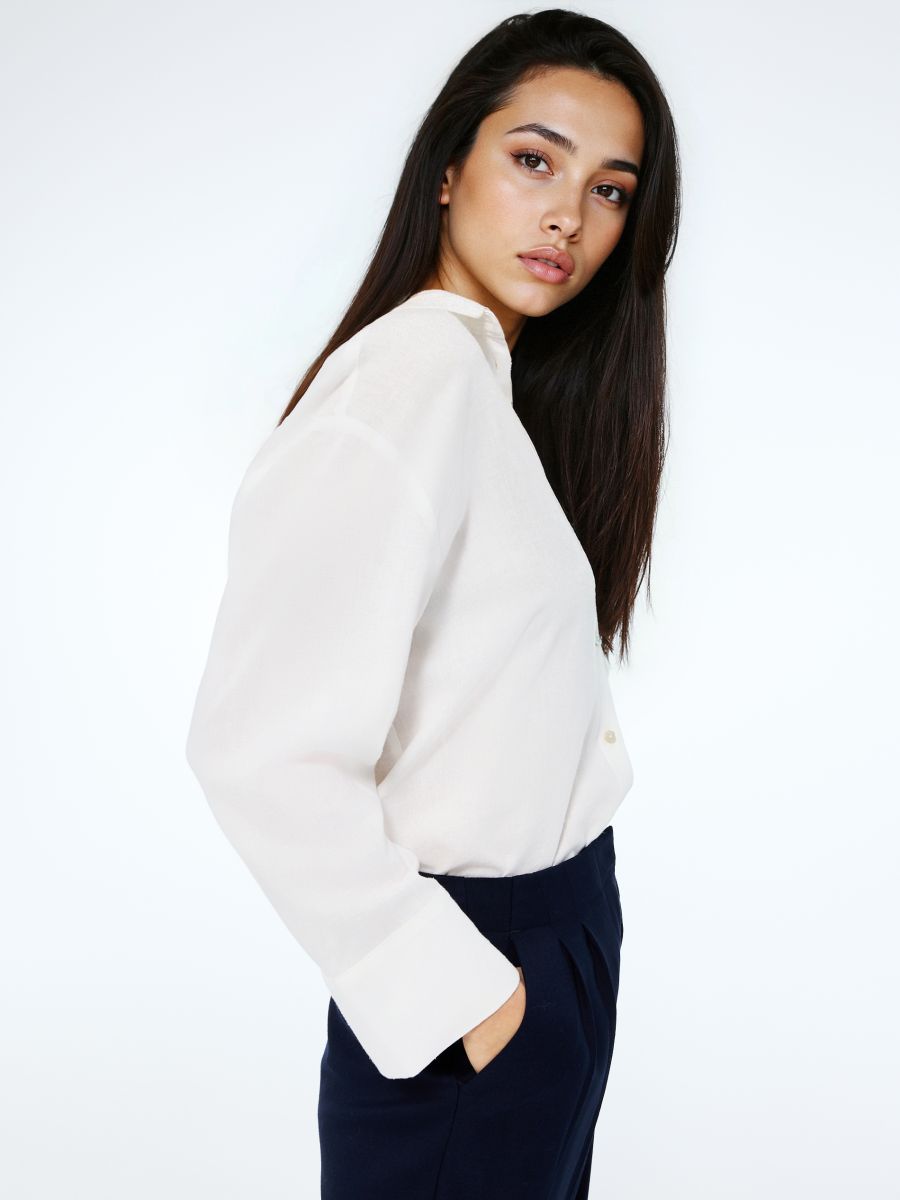 Koszula z wiskozy i lnu - biały - MOHITO