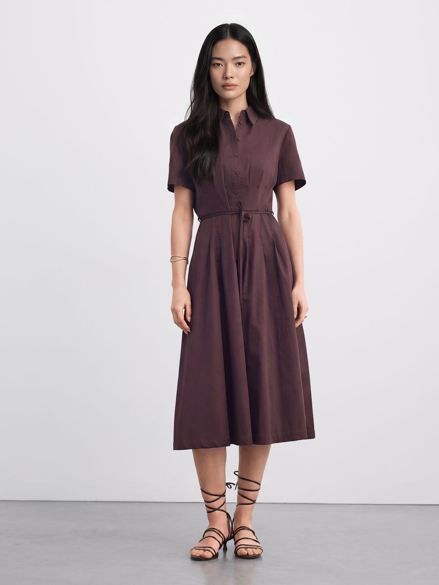 Rochie midi tip cămașă - Maro închis - MOHITO
