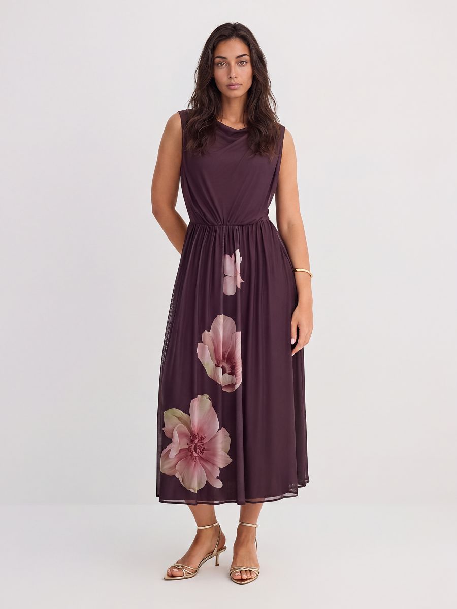 Sukienka maxi w kwiaty - ciemnobrązowy - MOHITO