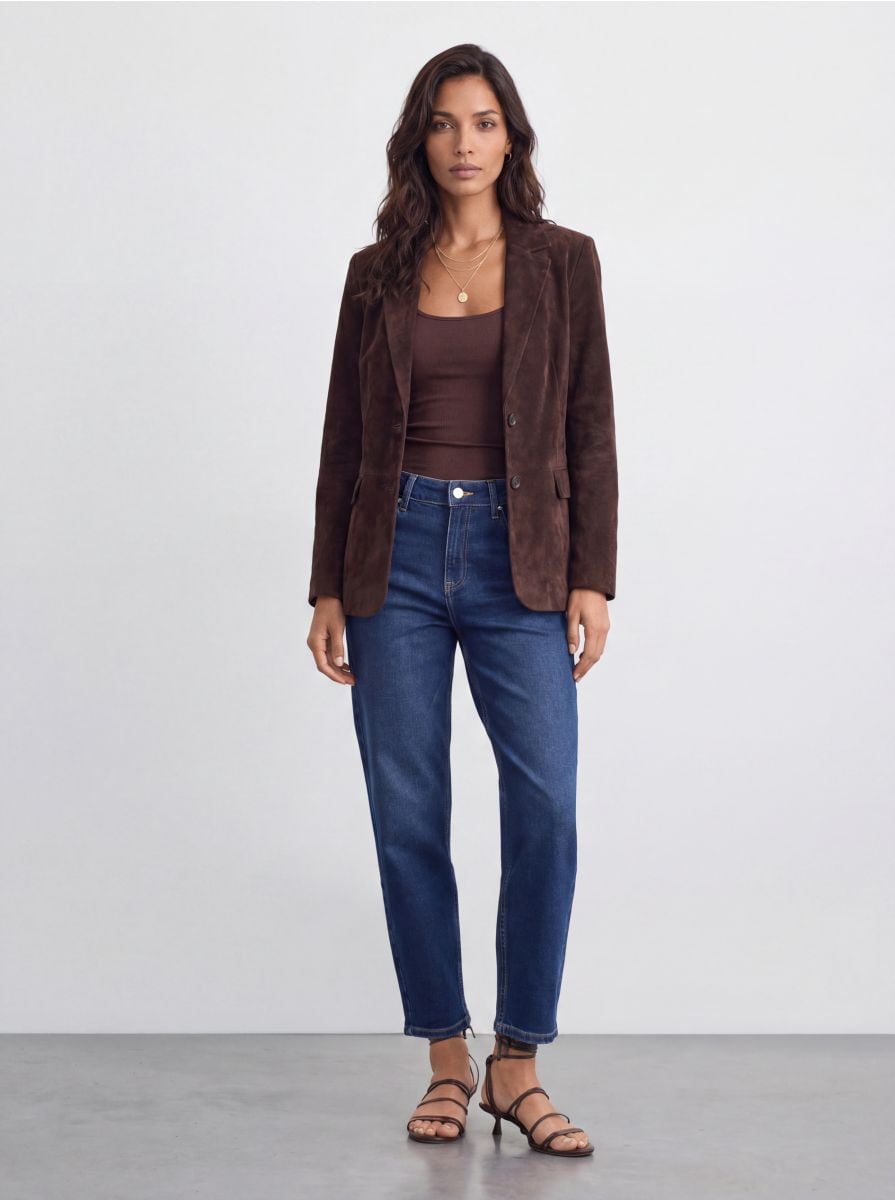 Blugi mom slim - Bleu marin - MOHITO