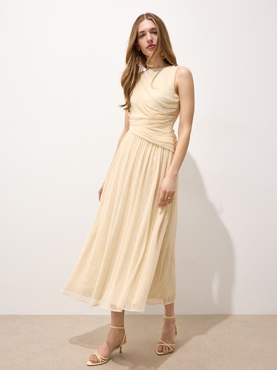 Sukienka maxi z drapowaniem - kremowy - MOHITO