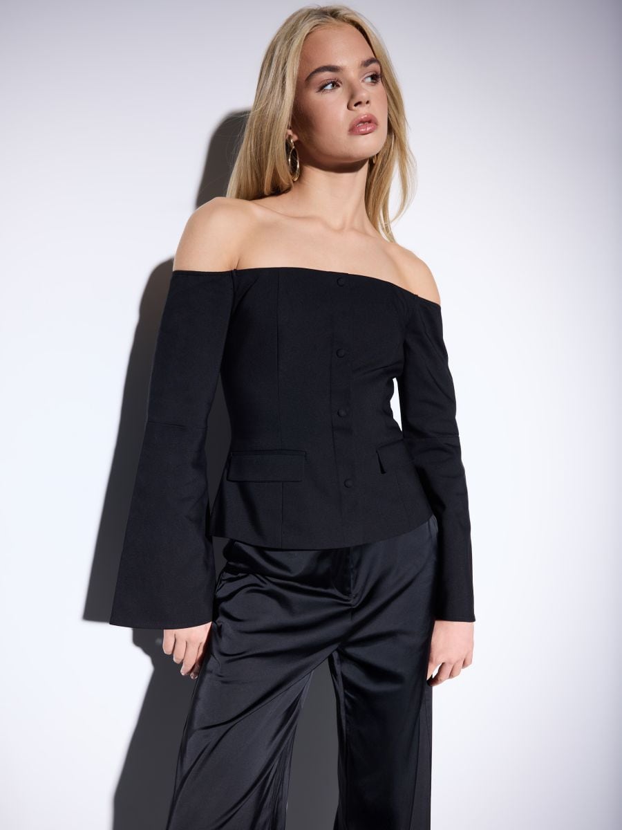 Bluzka z odkrytymi ramionami - czarny - MOHITO