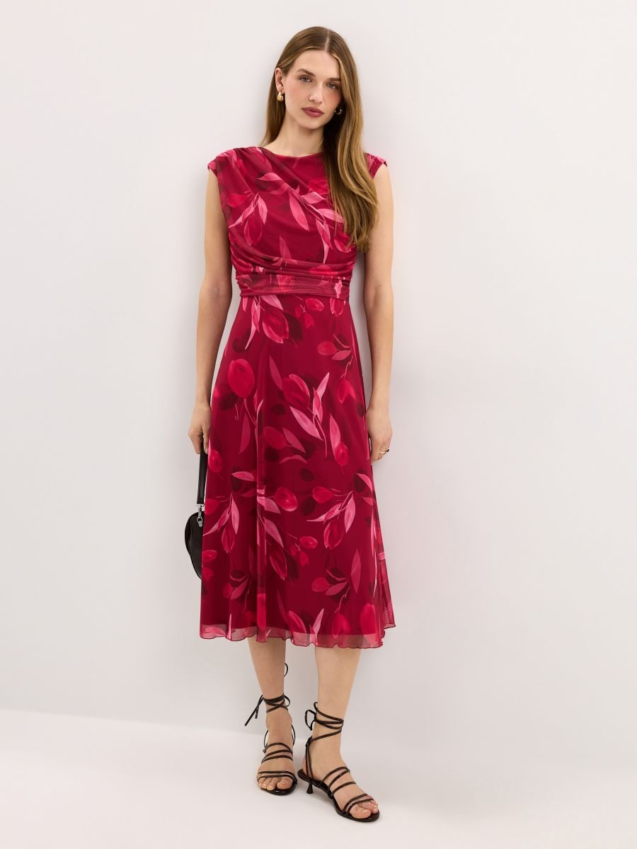 Rochie midi cu falduri - Mov - MOHITO