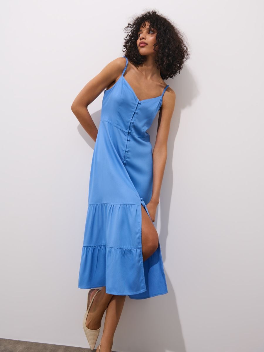 Rochie midi din viscoză - Albastru - MOHITO