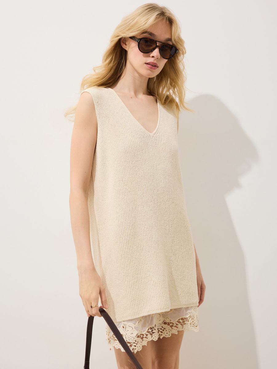 Sukienka mini z koronką - beżowy - MOHITO