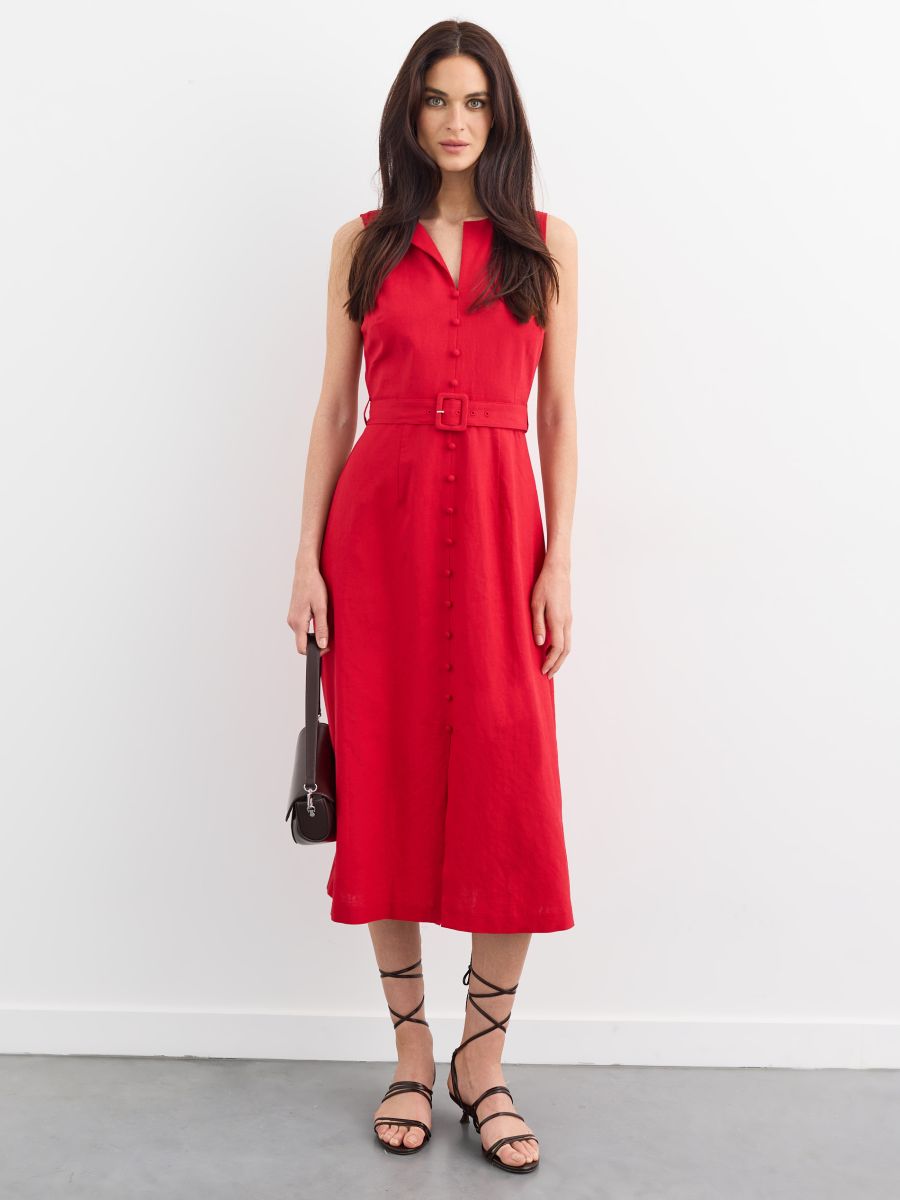 Szmizjerka midi z lnu i wiskozy - czerwony - MOHITO