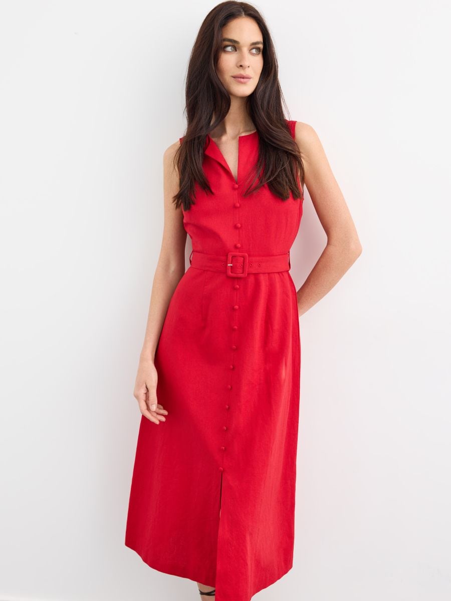 Rochie midi tip cămașă - Roșu - MOHITO