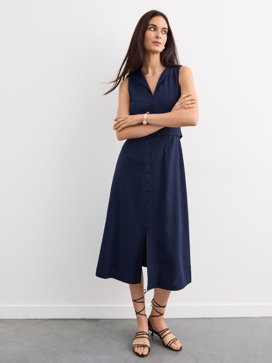 Szmizjerka midi z lnu i wiskozy Szmizjerka midi z lnu i wiskozy - granatowy - MOHITO