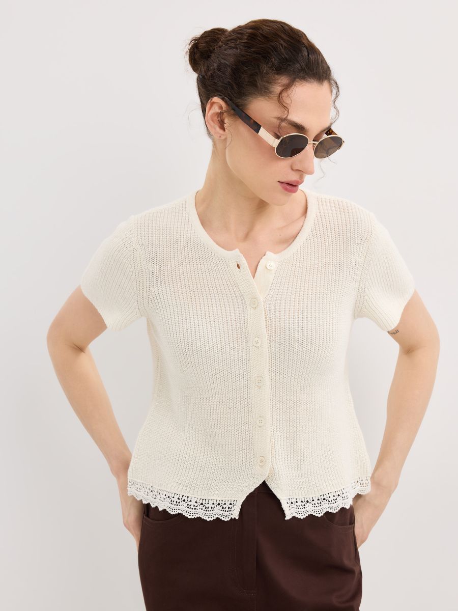 Kardigan z krótkimi rękawami Kardigan z krótkimi rękawami - kremowy - MOHITO