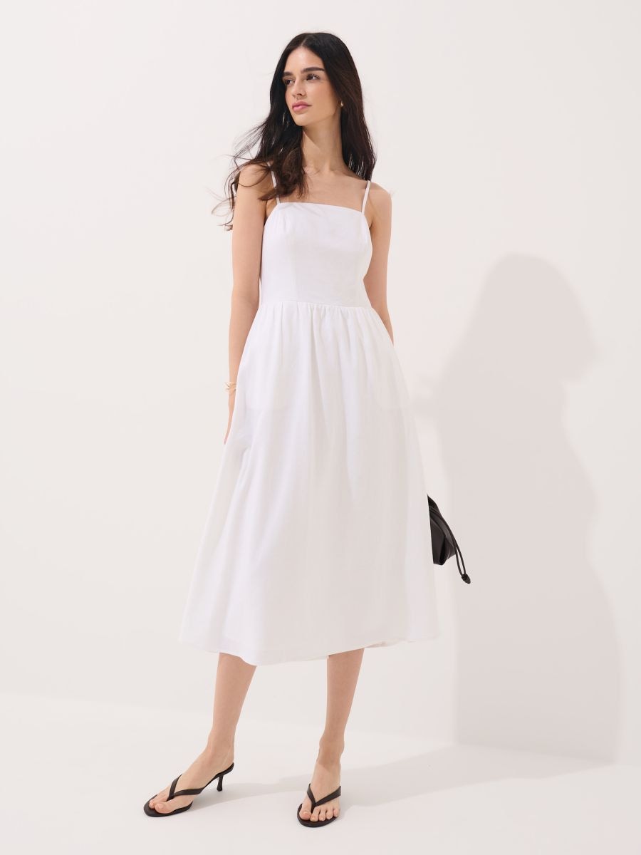 Sukienka midi z wiskozy i lnu - biały - MOHITO