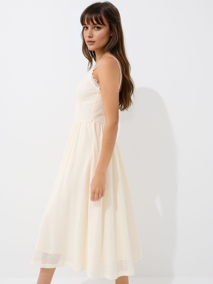 Rochie midi de dantelă - Ivory - MOHITO