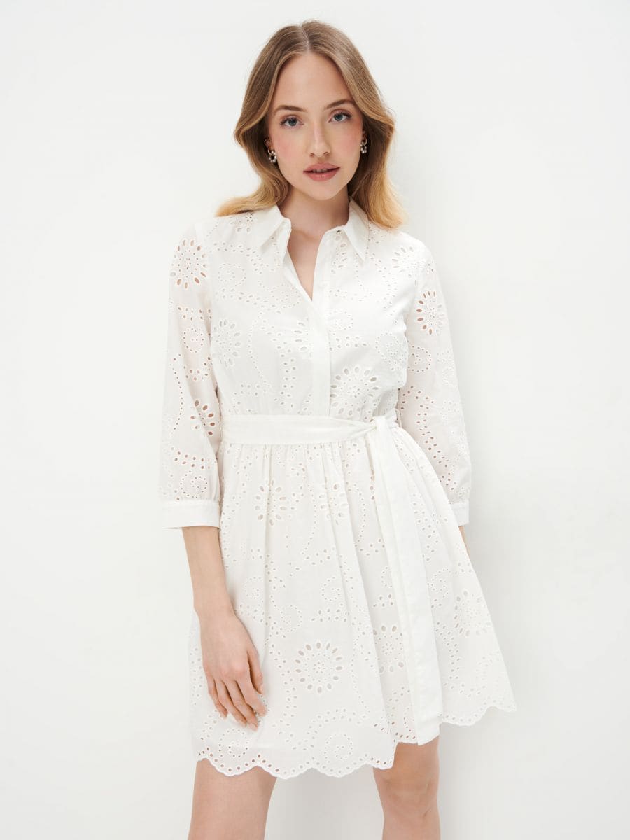 Bawełniana sukienka mini - biały - MOHITO