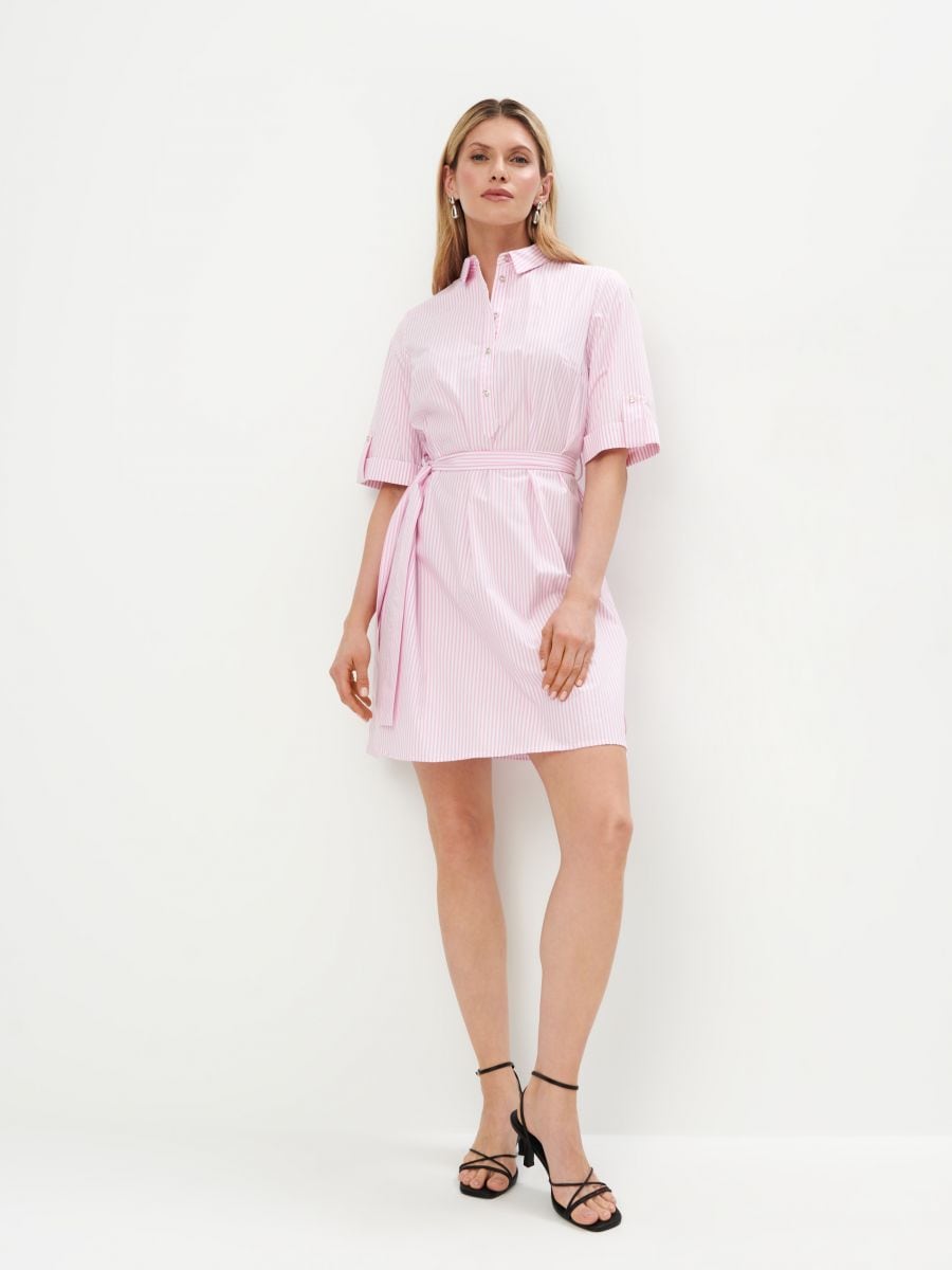 Rochie mini tip cămașă - Roz pal - MOHITO
