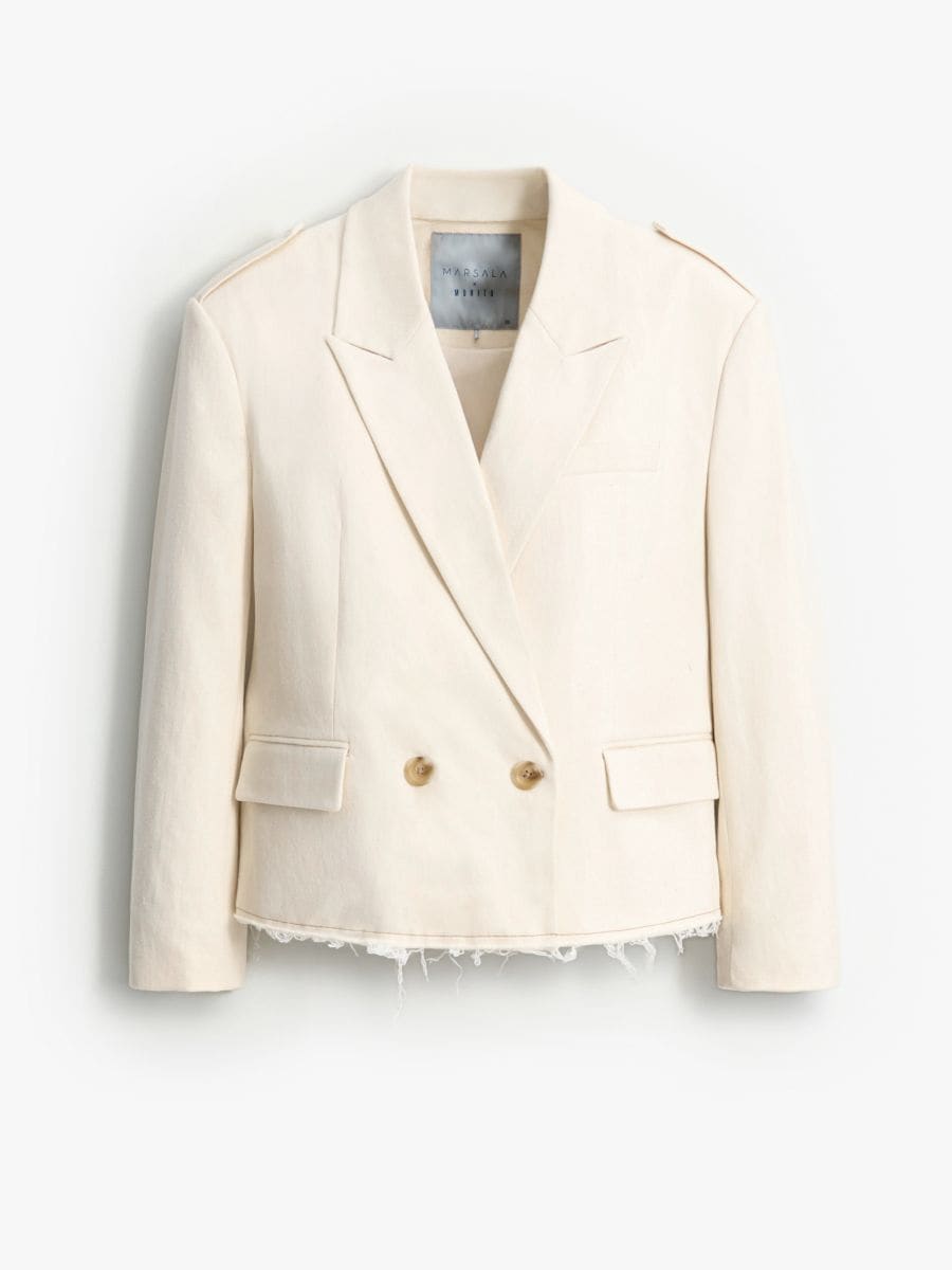 Krótka kremowa marynarka oversize - kremowy - MOHITO