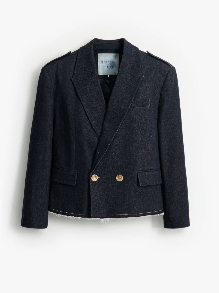 Krótka marynarka oversize - granatowy - MOHITO