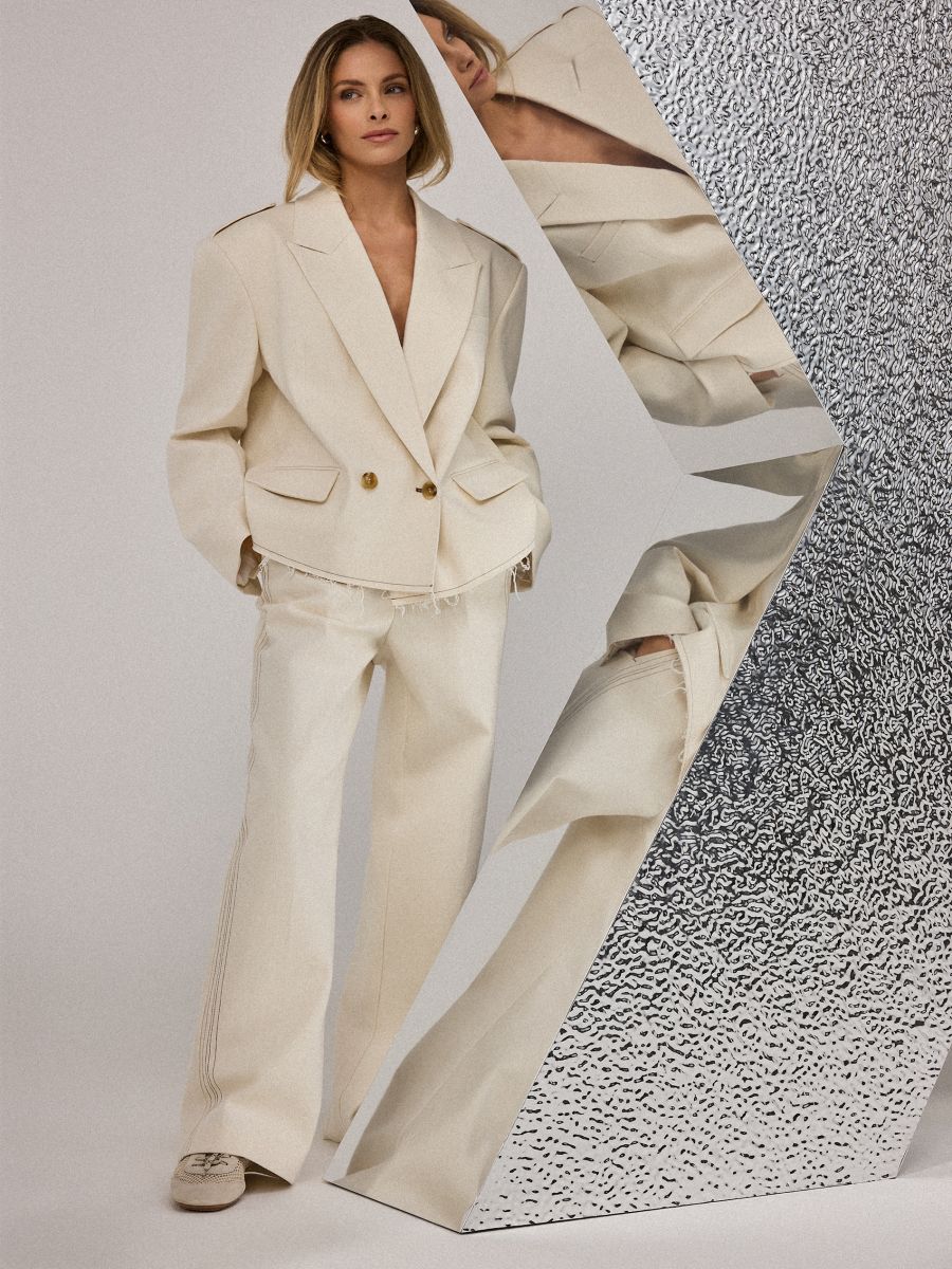 Kremowe spodnie wide leg - kremowy - MOHITO