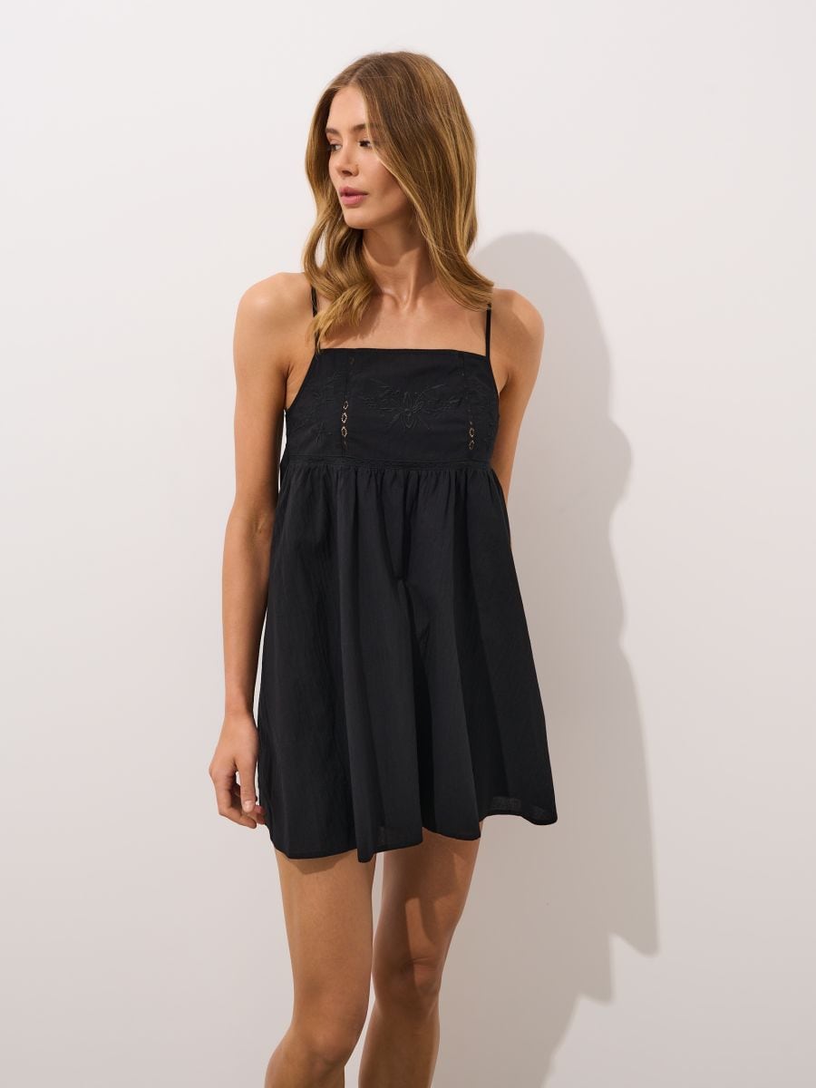 Rochie mini cu bretele - Negru - MOHITO