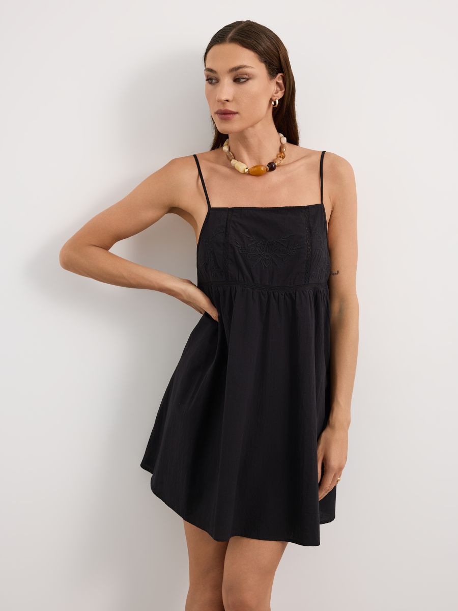 Rochie mini cu bretele - Negru - MOHITO