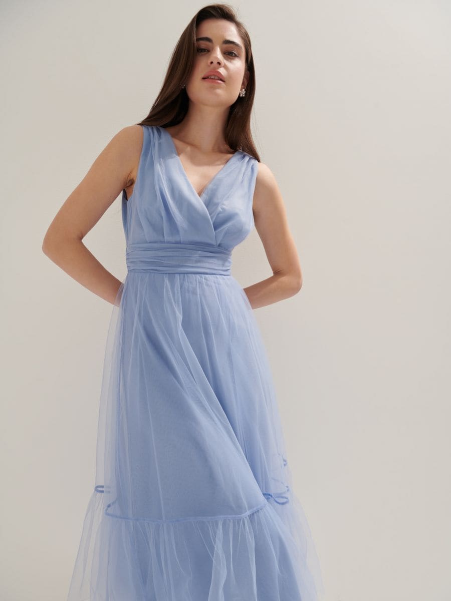 Kopertowa sukienka midi - błękitny - MOHITO