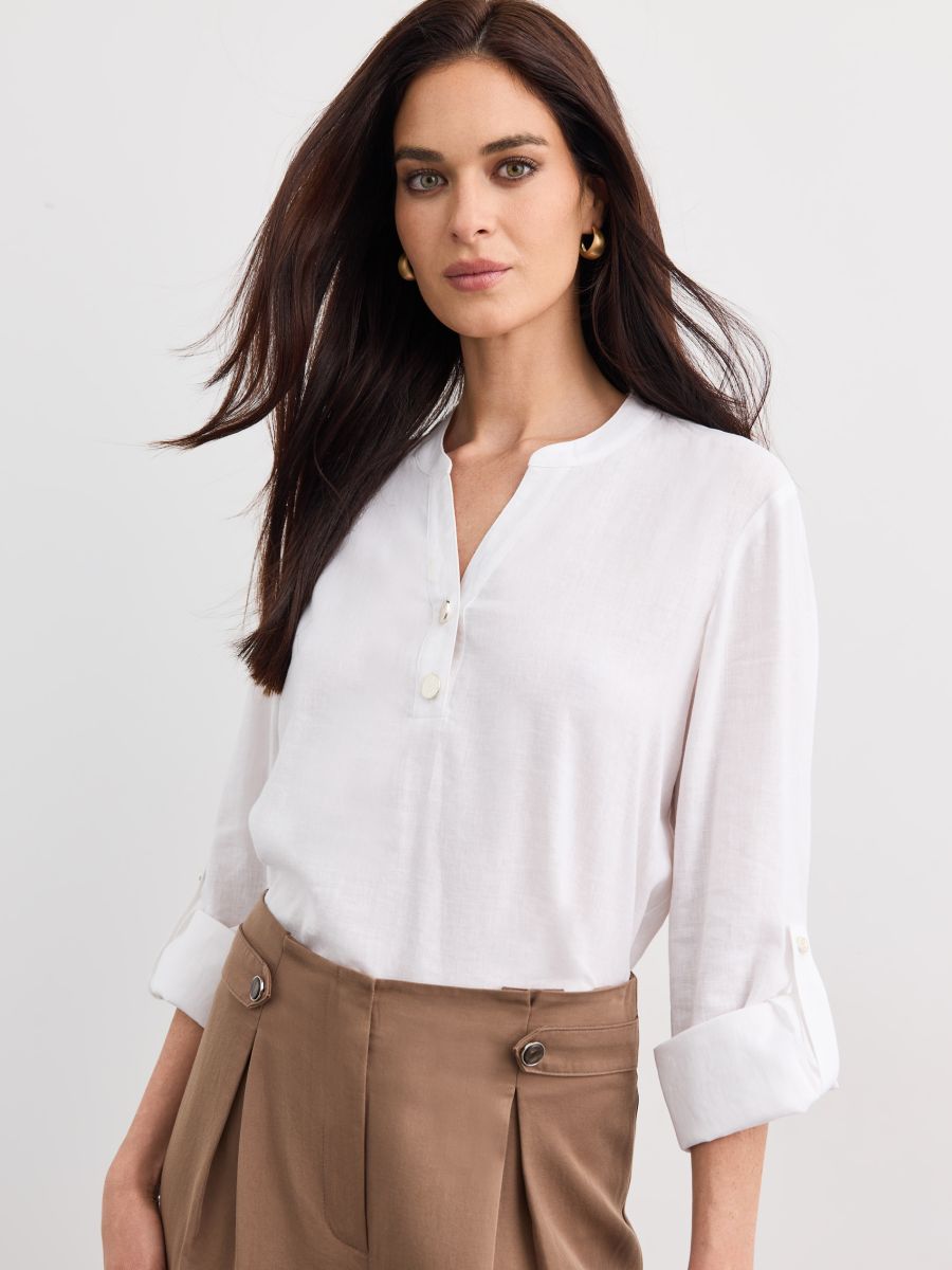 Bluzka z lnu i wiskozy - biały - MOHITO
