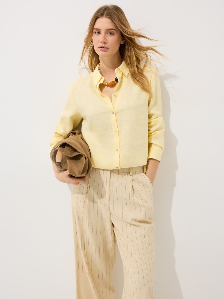 Lniana masełkowa koszula - żółty - MOHITO