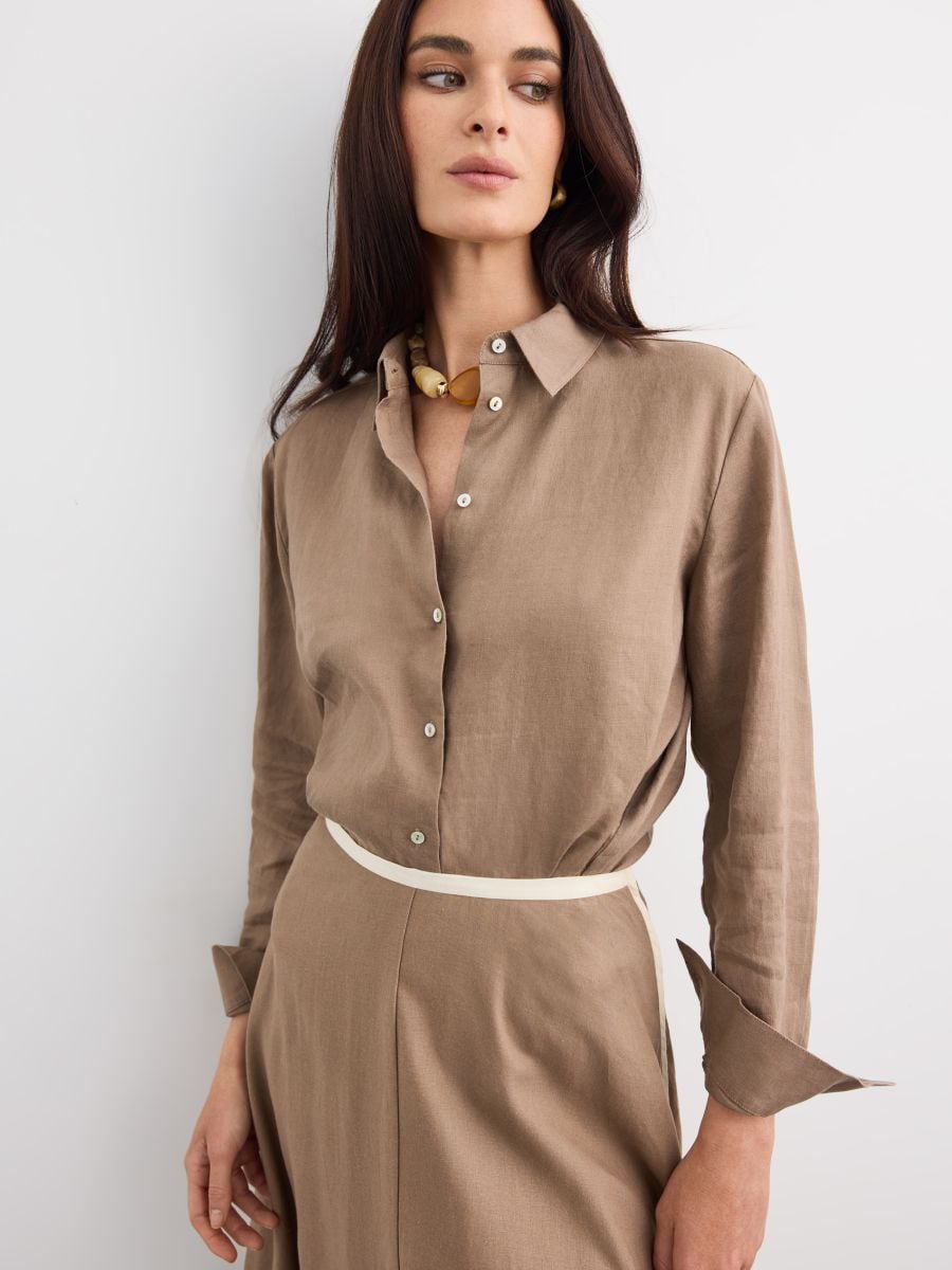 Lniana koszula - brązowy - MOHITO