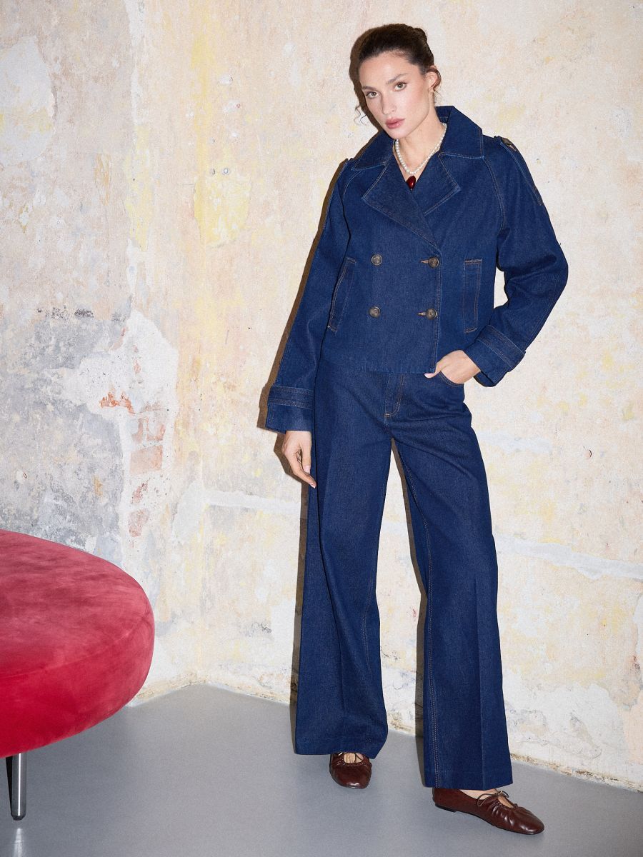 Jeansy wide leg - granatowy - MOHITO