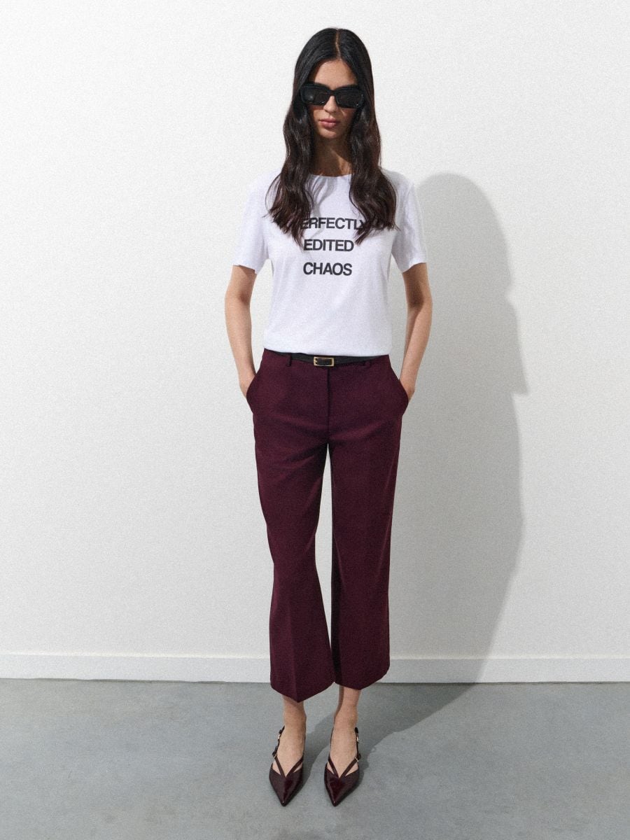 Tricou din amestec de bumbac și modal - Alb - MOHITO