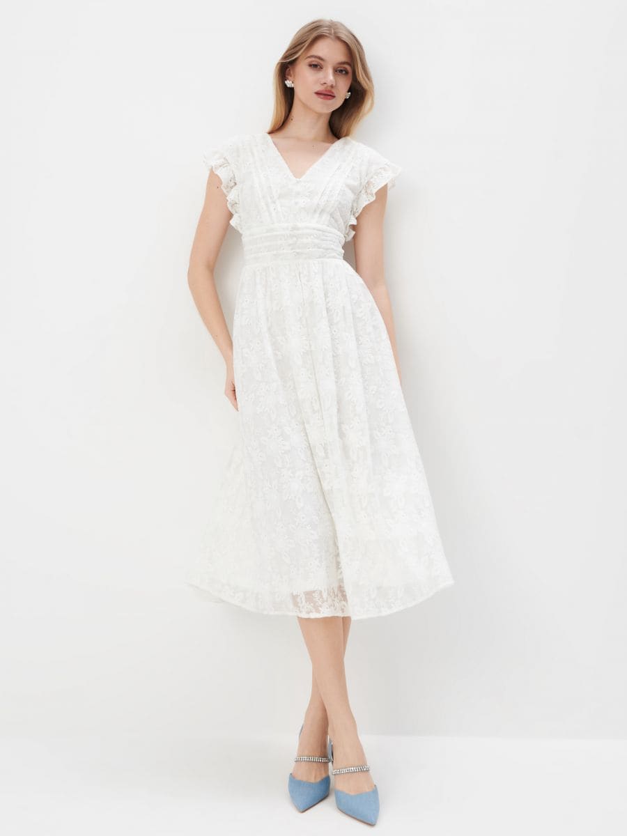 Sukienka midi z bawełną - kremowy - MOHITO