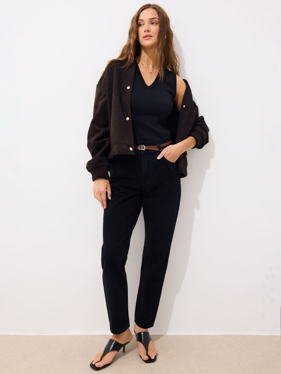 Jeansy paperbag z paskiem - czarny - MOHITO