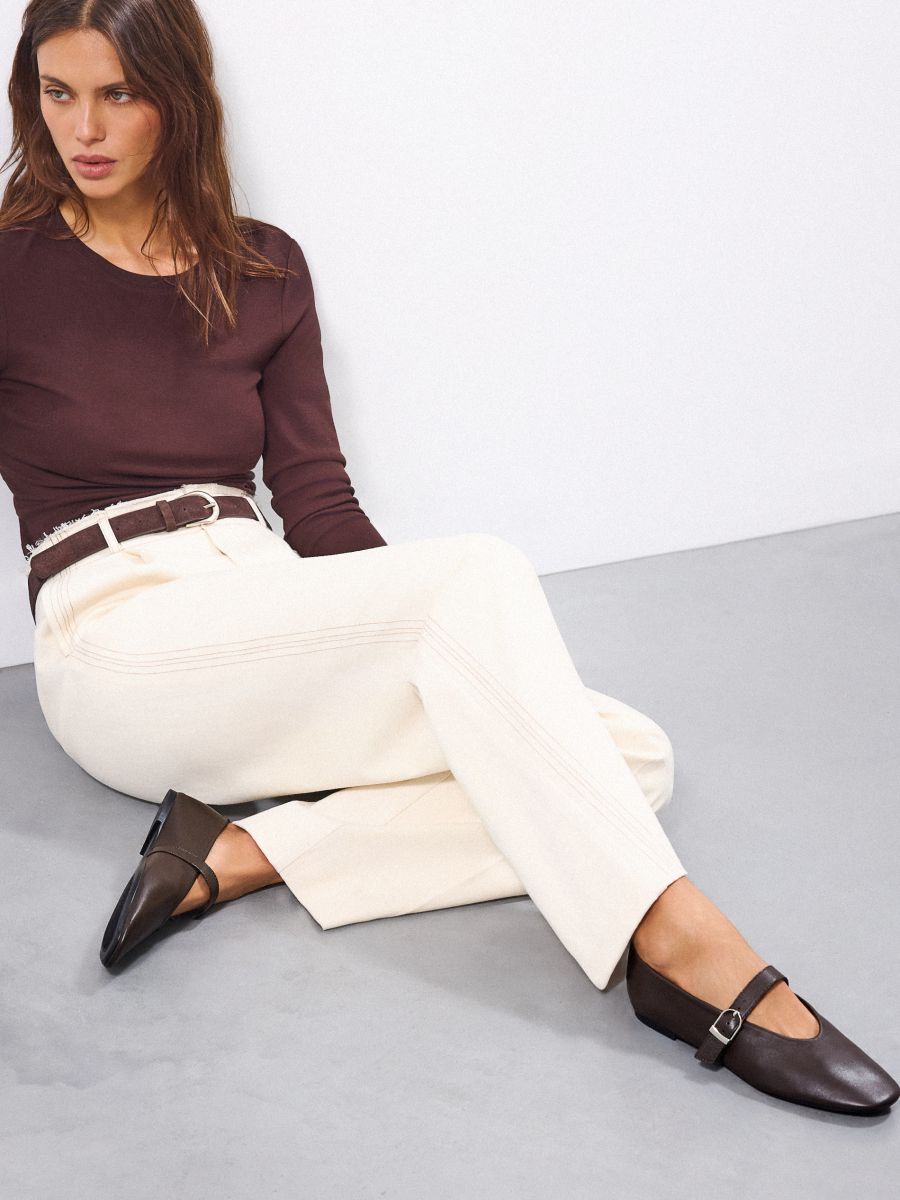 Skórzane baleriny - ciemnobrązowy - MOHITO