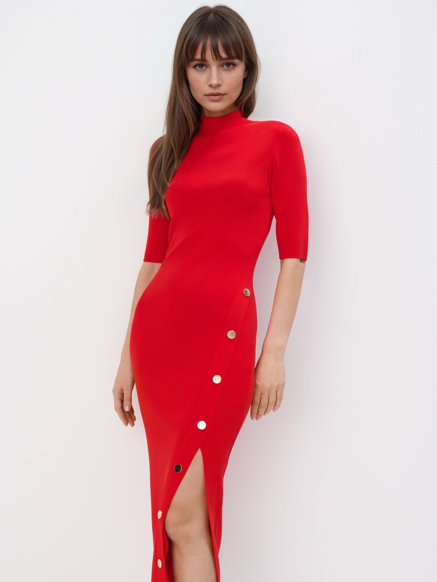 Rochie tricotată midi - Roșu - MOHITO