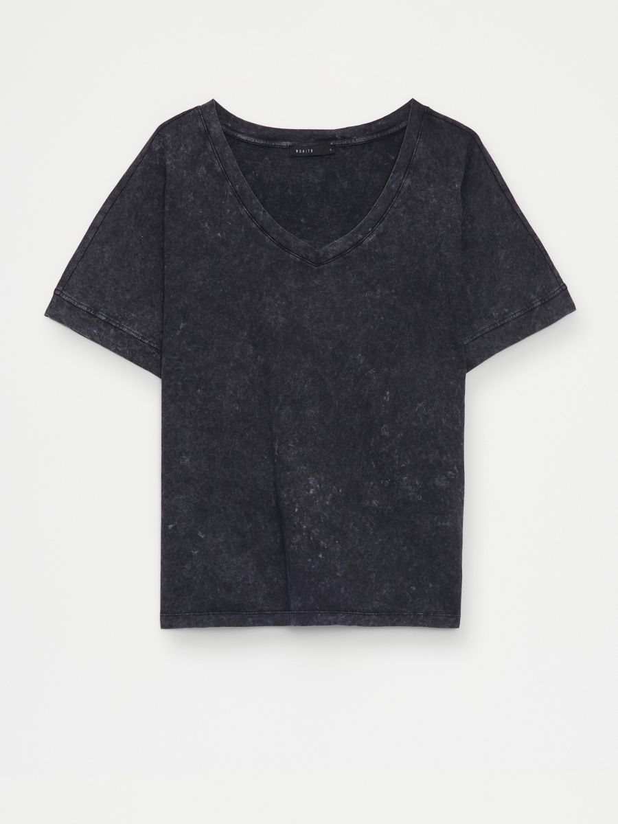 Bawełniany t-shirt z efektem sprania - czarny - MOHITO