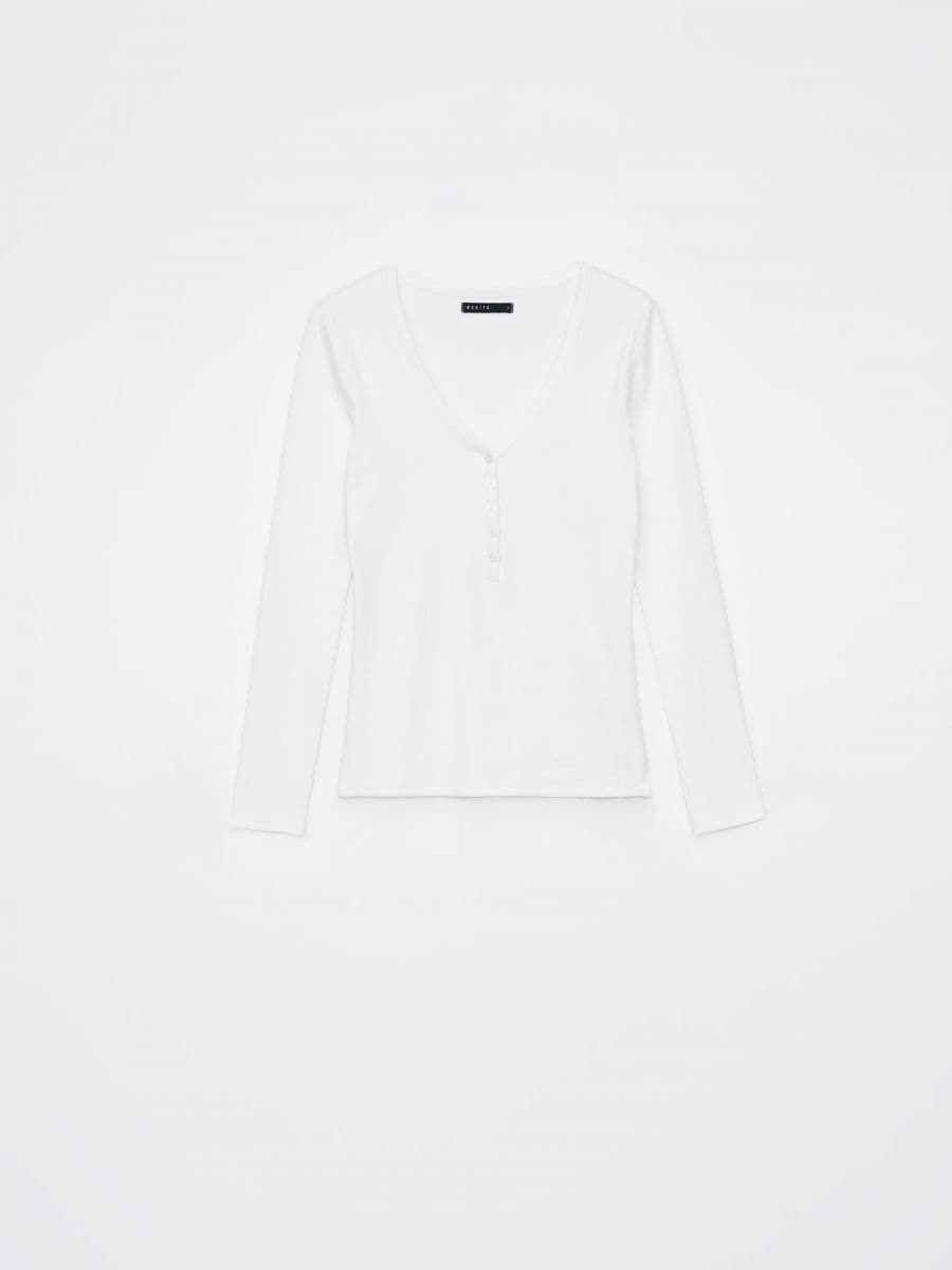 Bawełniana bluzka - kremowy - MOHITO