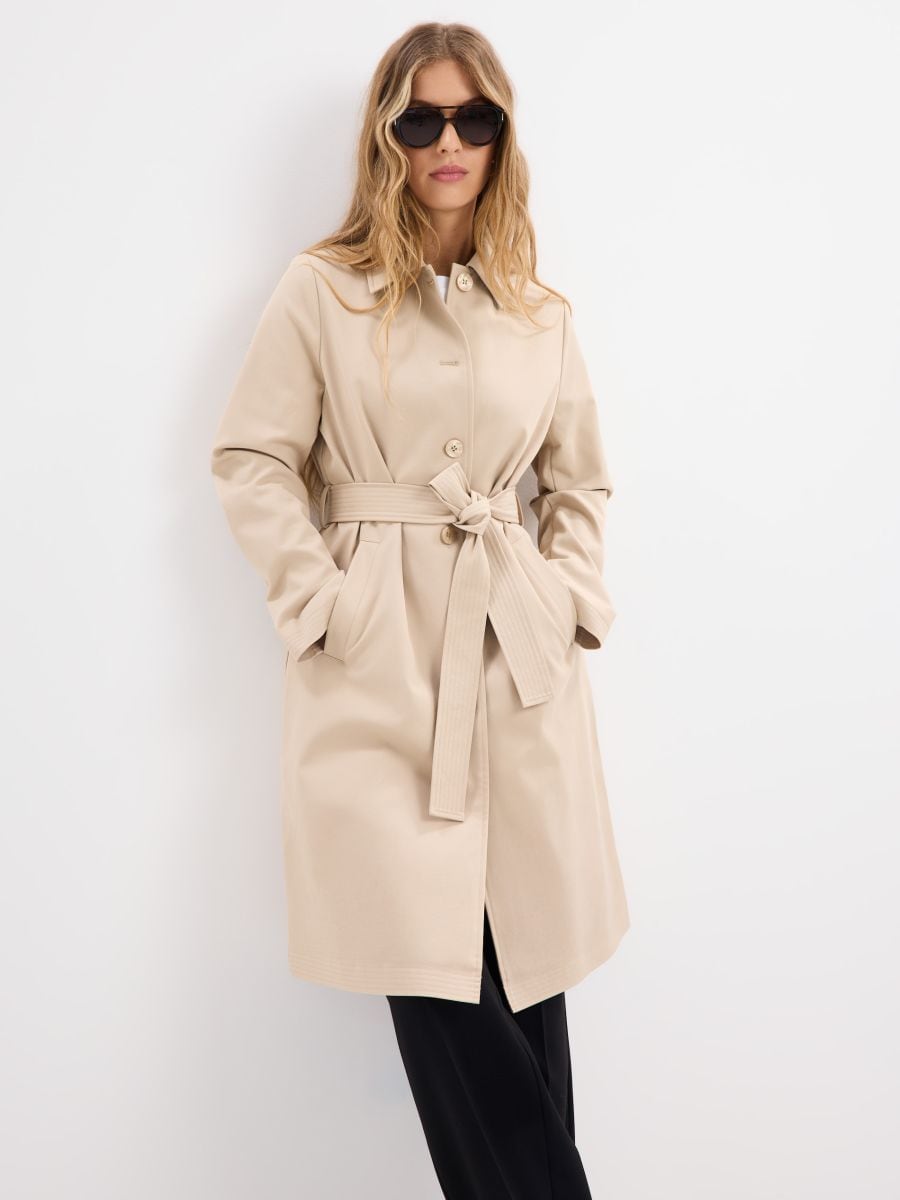 Trencz z wiązaniem - beżowy - MOHITO