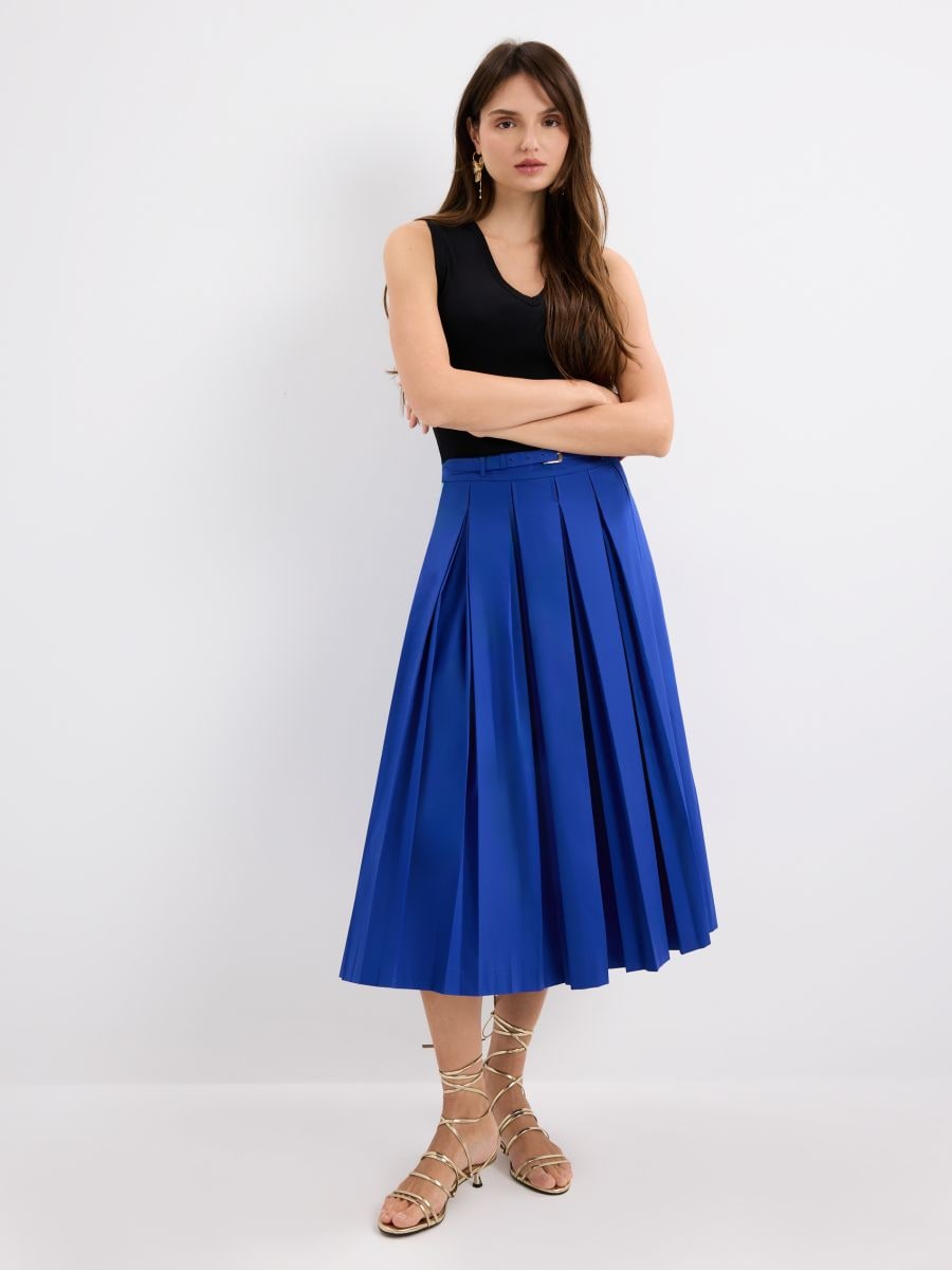 Kobaltowa spódnica midi z paskiem - indygo - MOHITO