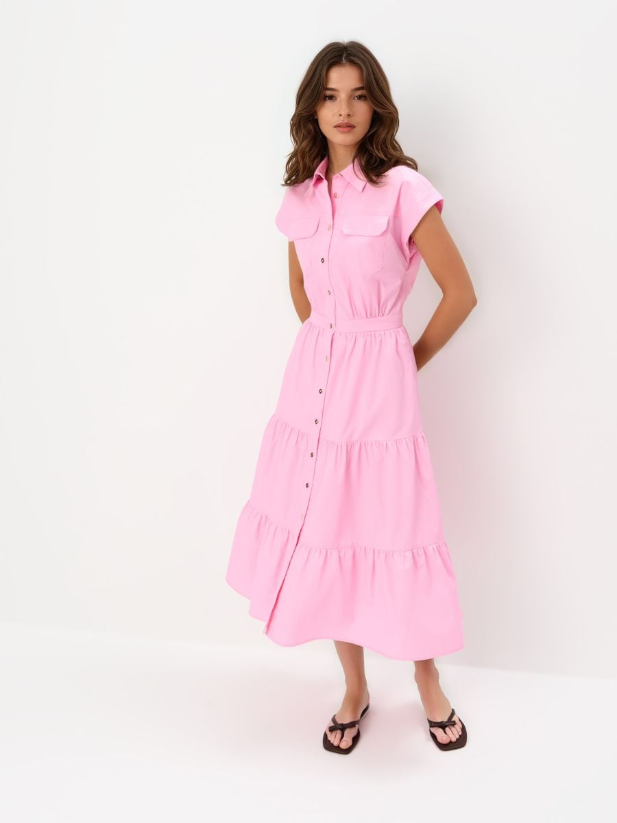 Rochie midi tip cămașă - Roz - MOHITO