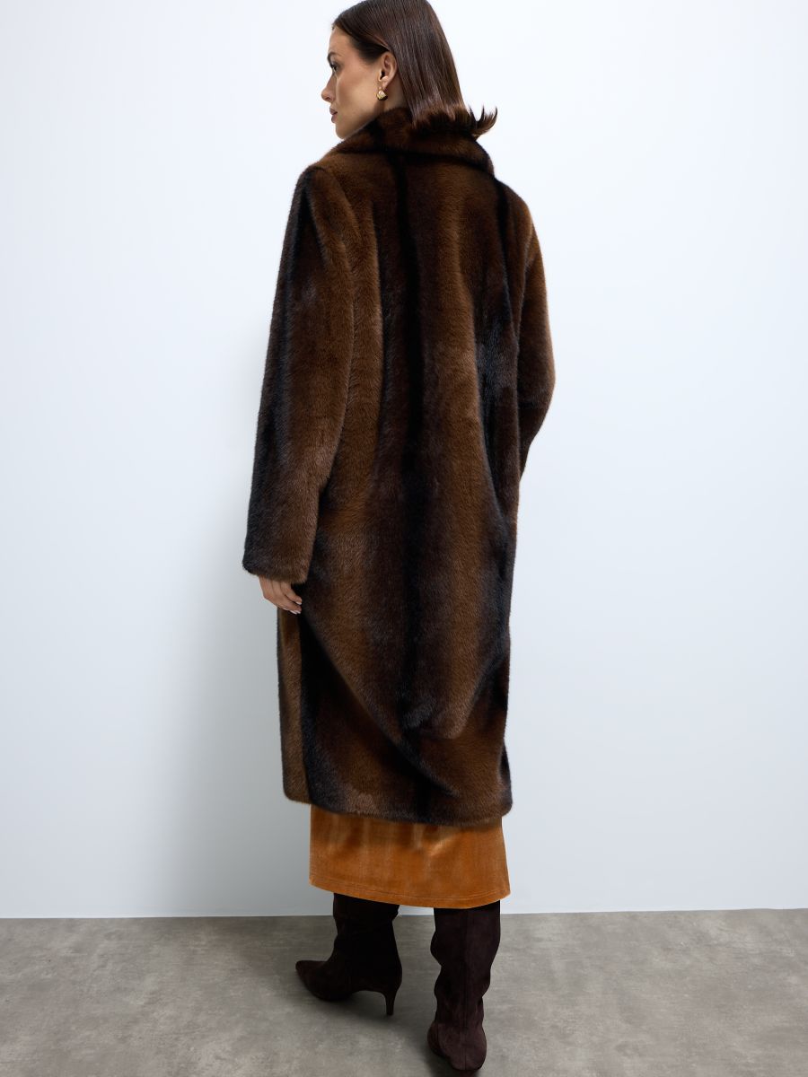 Plašč iz umetnega krzna - temno rjava - MOHITO - 7