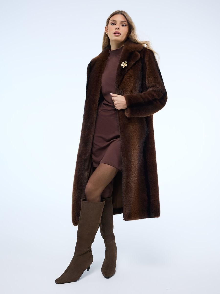 Plašč iz umetnega krzna - temno rjava - MOHITO - 2