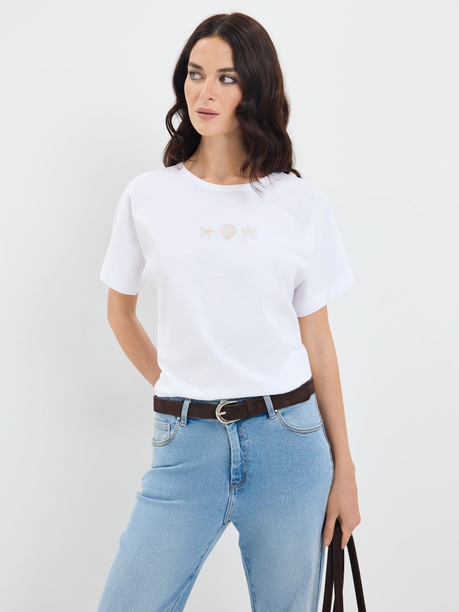 T-shirt z aplikacją - biały - MOHITO