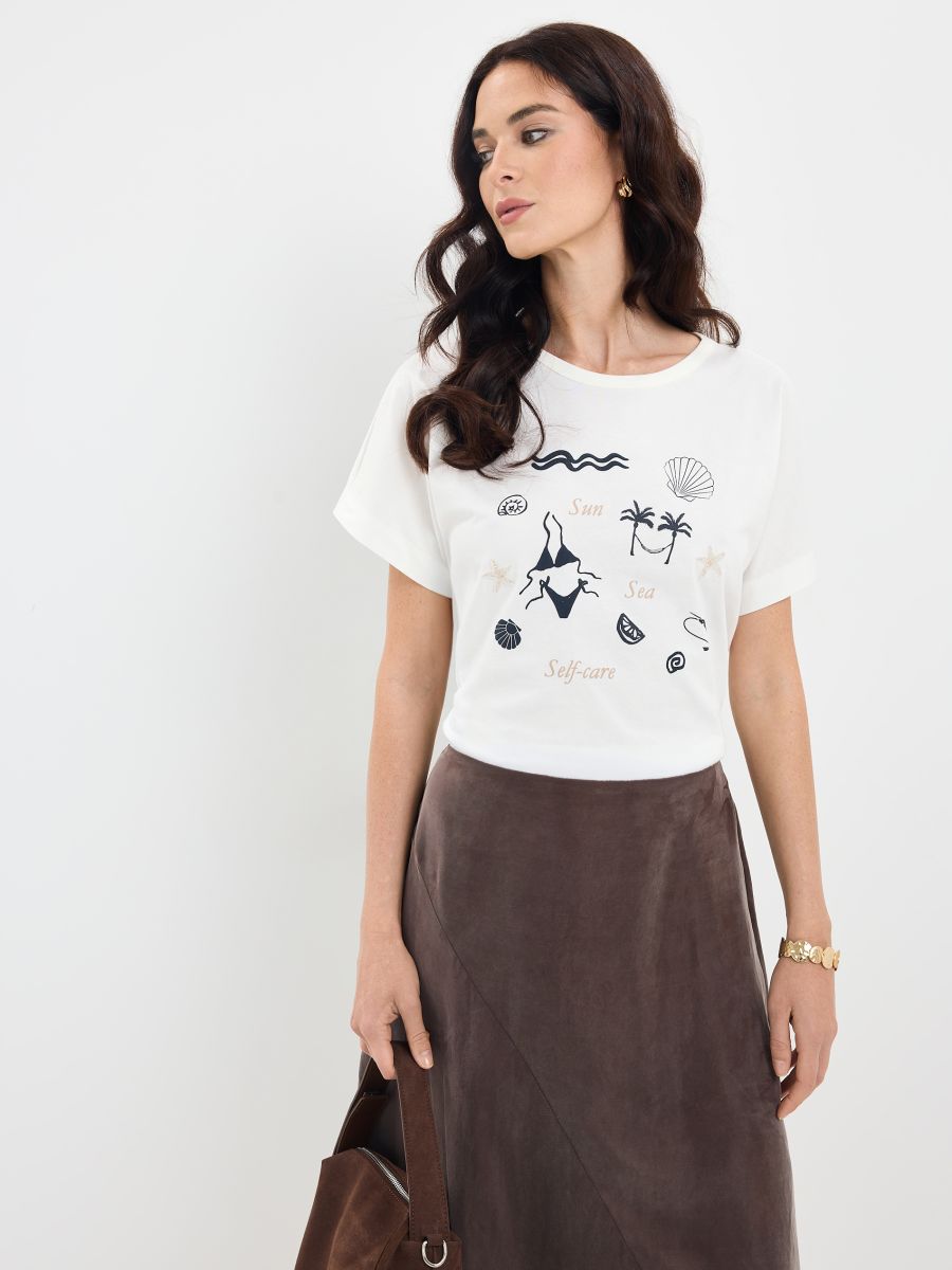 T-shirt z nadrukiem - kremowy - MOHITO