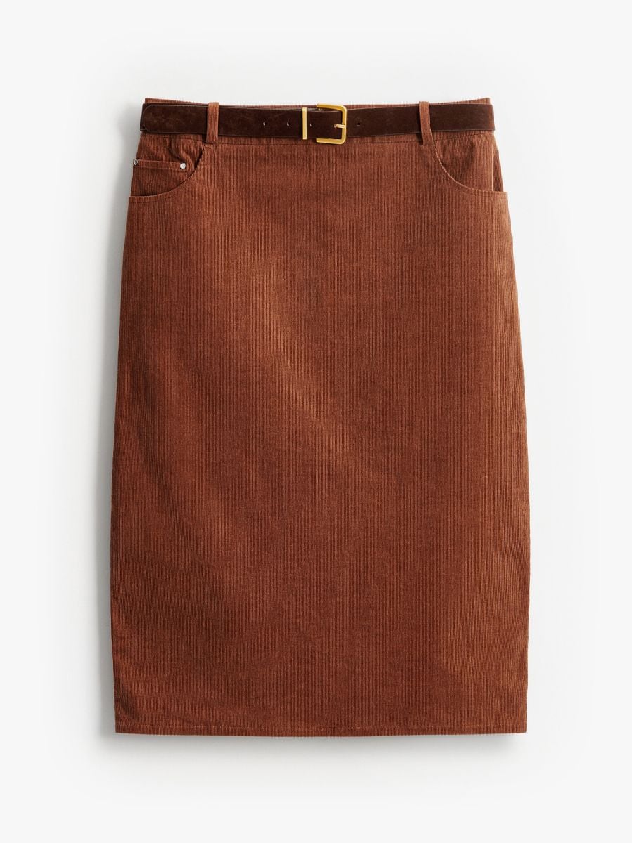 Brązowa spódnica midi z paskiem - brązowy - MOHITO