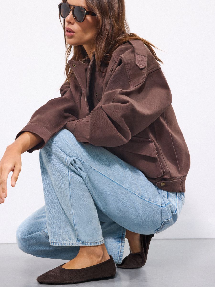 Zamszowe czekoladowe baleriny - ciemnobrązowy - MOHITO