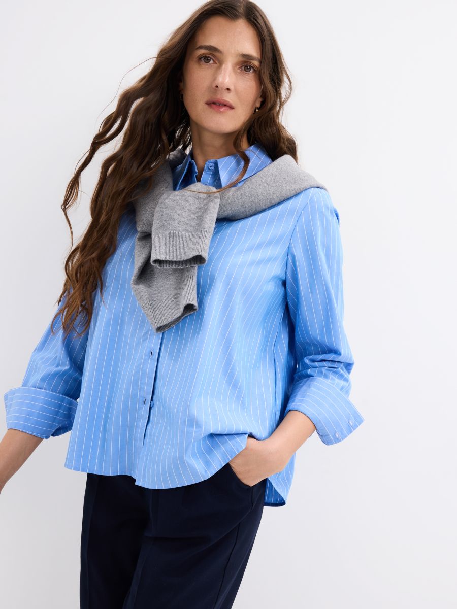 Bawełniana koszula w paski - błękitny - MOHITO