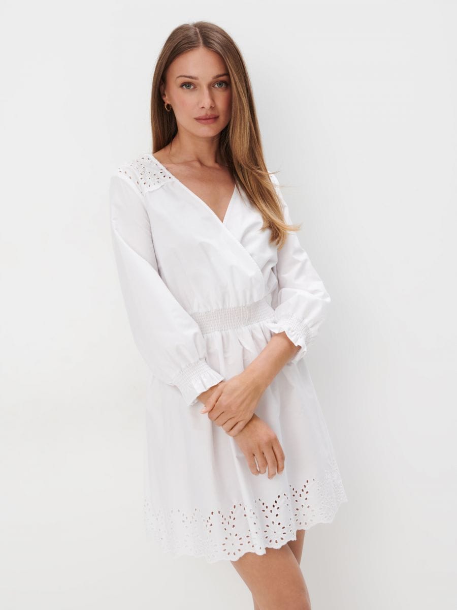 Bawełniana sukienka mini - biały - MOHITO