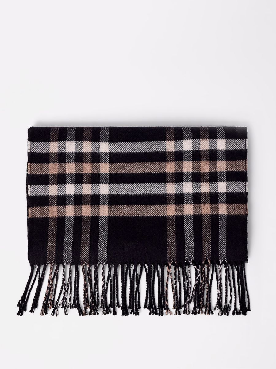 Szalik w kratę - czarny - MOHITO