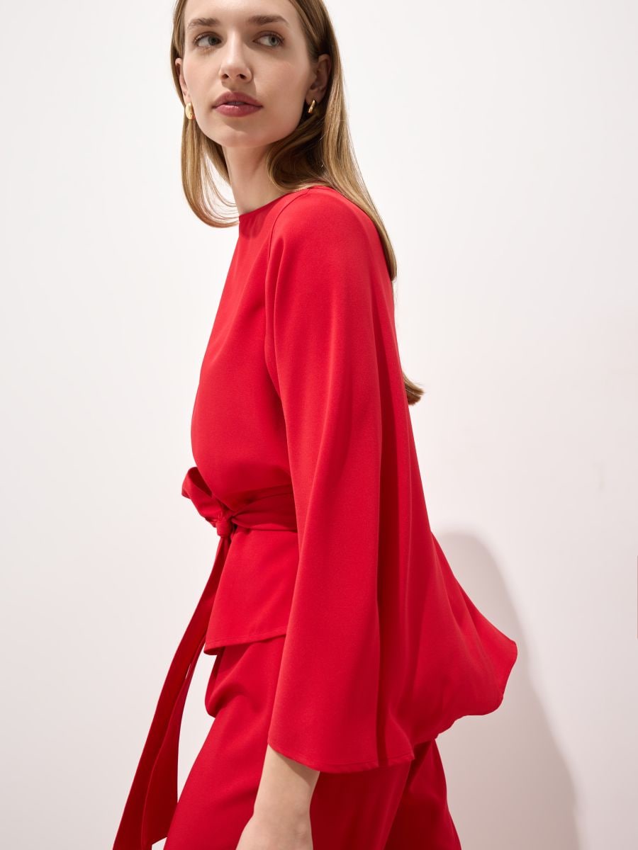 Bluză cu fundiță la gât - Roșu - MOHITO